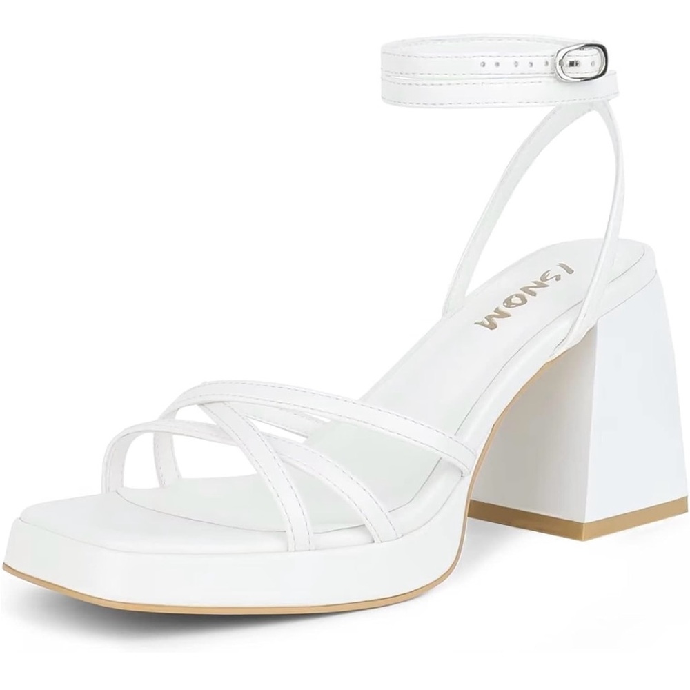 Elegant White Block Heel Sandals